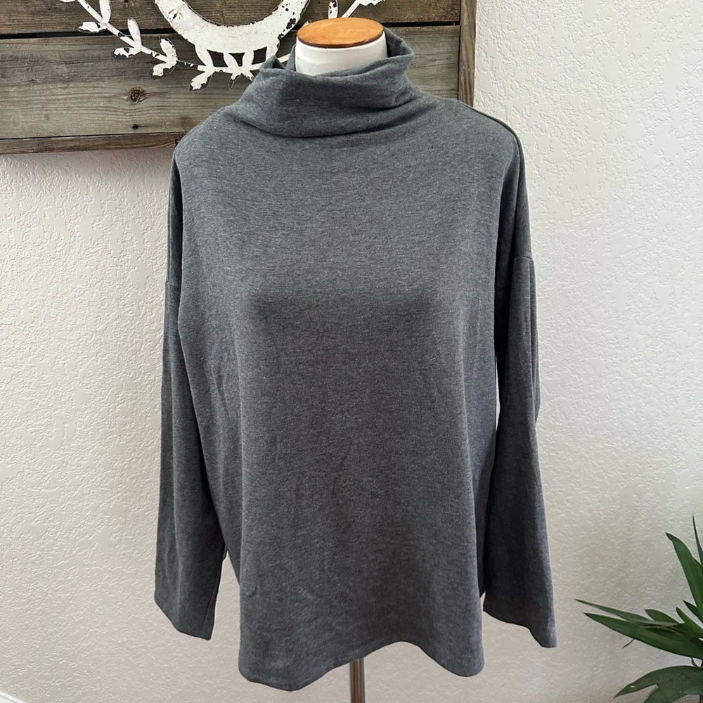 Eileen Fisher Drapey Funnel Neck Brushed‎ Terry Long sleeve top pullover Large